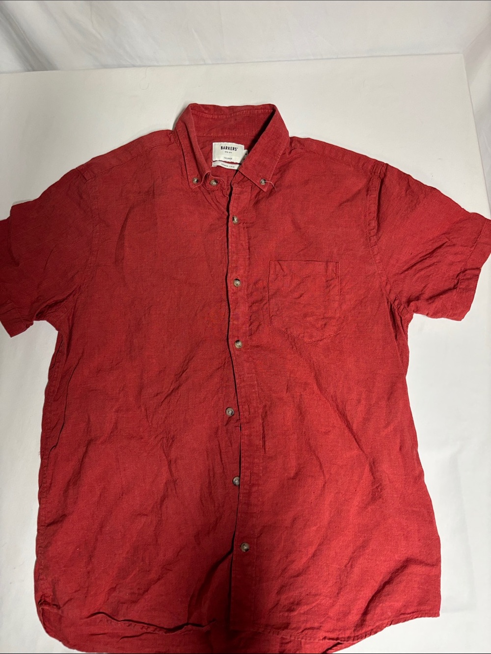 Barkers New Zealand Men’s M 100% Linen Short Sleeve Shirt Brick Red